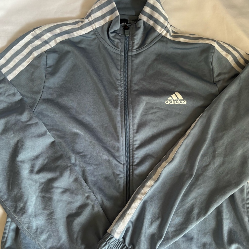 Adidas Baby Blue Satin Three Stripe Track Jacket - Medium